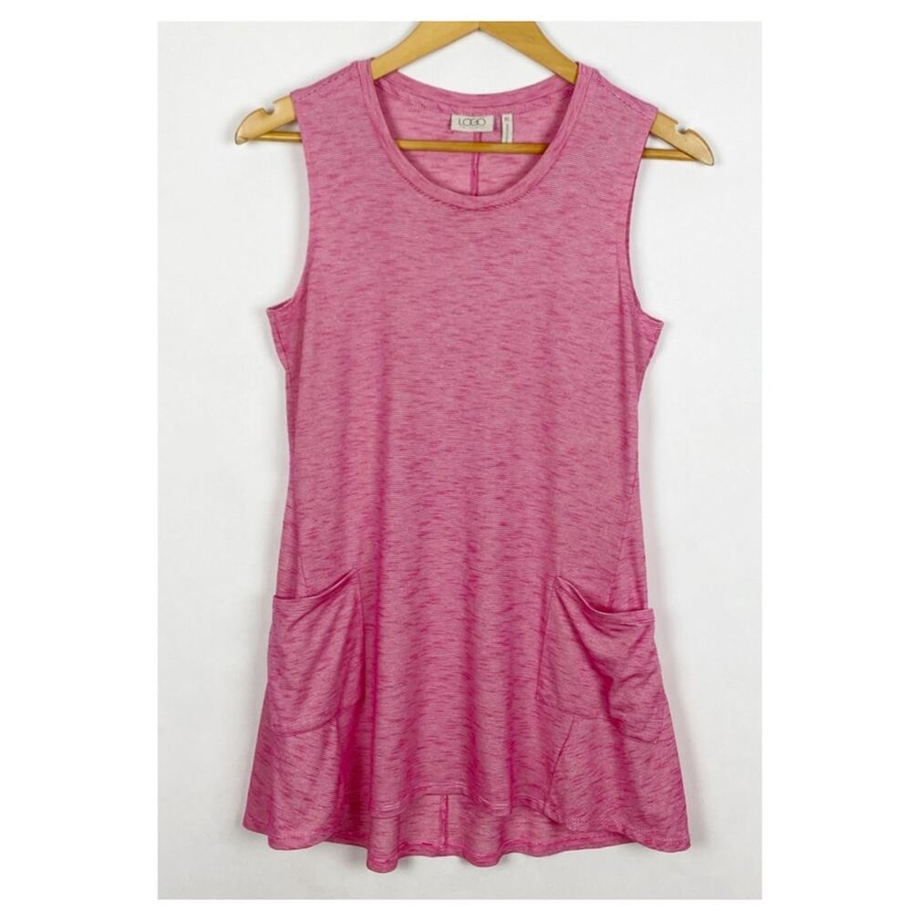 Logo Lori Goldstein Striped Pink Sleeveless Swing Pocket Top Size XS